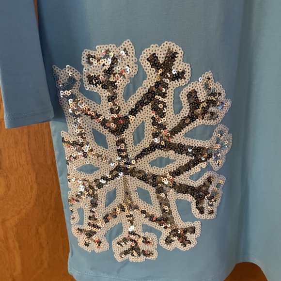 Host Pick- Lands End Girls Dress Size M 10-12 Blue Long Sleeve Snowflakes Sequin - Picture 2 of 3